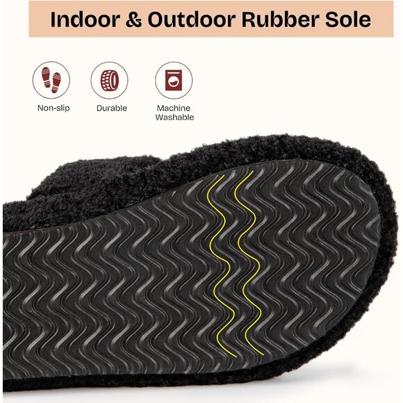 ⚡Women's Matt Black Fuzzy Open Toe Slippers Soft Comfy Memory Foam House Shoes - Picture 5 of 8